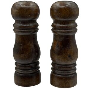 Vintage Wooden Dark Brown Column Salt & Pepper Shakers MCM 4.75"